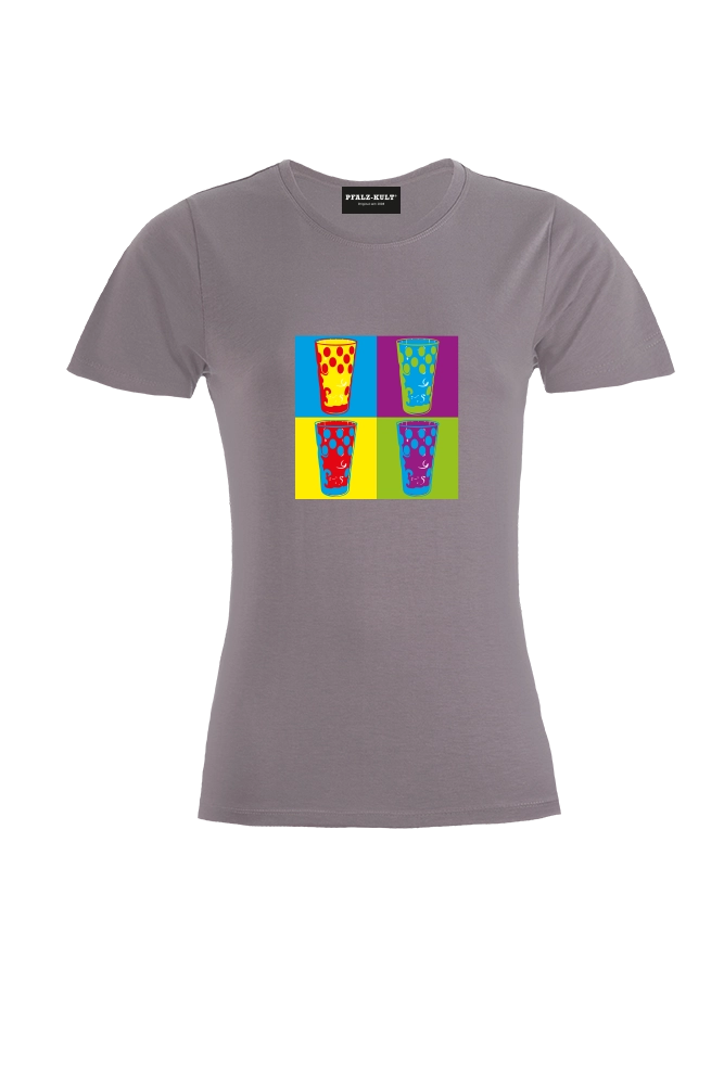 Pfalzshirt mit bunten Dubbegläsern auf grauem Pfalz T-Shirt der Marke Pfalz-Kult für Pfälzer  und Pfalzliebhaber