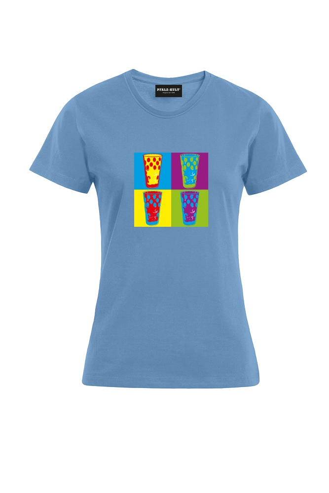 Pfalzshirt mit bunten Dubbegläsern auf hellblauem Pfalz T-Shirt der Marke Pfalz-Kult für Pfälzer  und Pfalzliebhaber