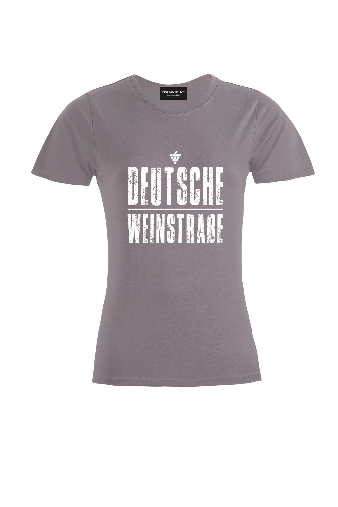 Graues TShirt mit dem Aufdruck "Deutsche Weinstrasse" .  Das ideale Geschenk für jedes Pfalzkind vom Textildruck Spezialisten aus Bad Dürkheim.