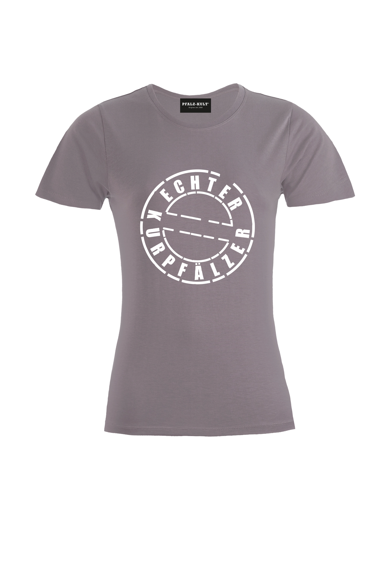 Graues Damen T-Shirt mit dem Aufdruck "Echter Kurpfälzer" von Pfalz-Kult. Trendige Mode aus der Pfalz für Pälzr.