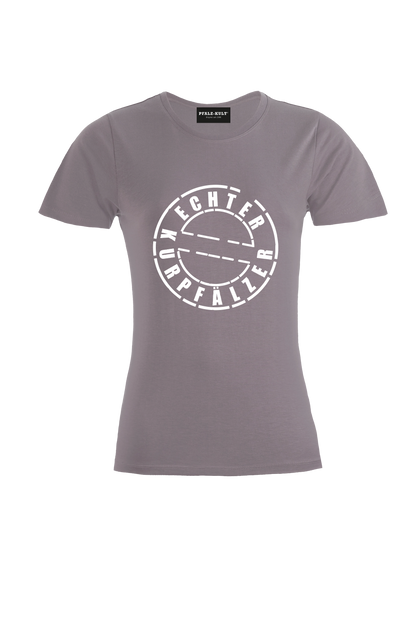 Graues Damen T-Shirt mit dem Aufdruck "Echter Kurpfälzer" von Pfalz-Kult. Trendige Mode aus der Pfalz für Pälzr.