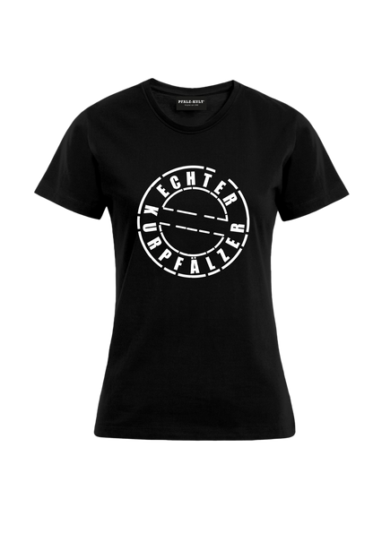 Schwarzes Damen Shirt mit dem Aufdruck "Echter Kurpfälzer" von Pfalz-Kult. Trendige Mode aus der Pfalz für Pälzr.