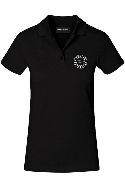 Schwarzes Damen Polo-Shirt mit dem Aufdruck "Echter Kurpfälzer" von Pfalz-Kult. Trendige Mode aus der Pfalz für Pälzr und Kurpfälzer