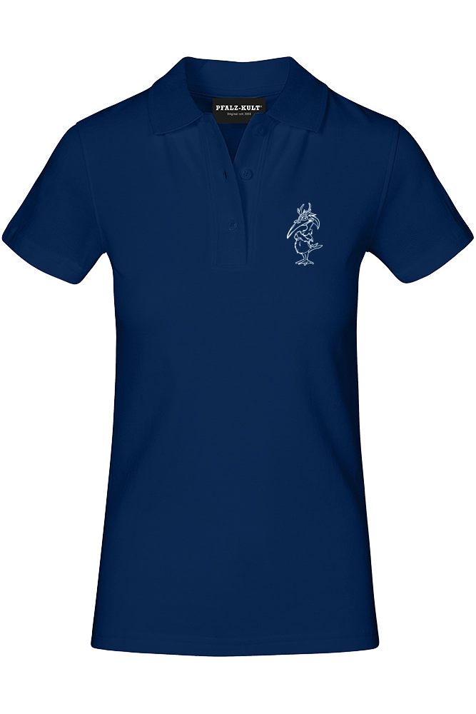 Elwetritsch Polohemd für Damen in blau. Pfalzliebe - Pfalzshirts von Pfalzkult aus Bad Dürkheim  