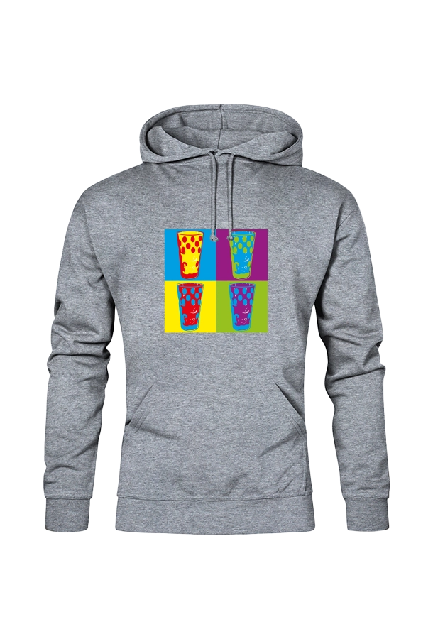 Bunte Dubbegläser auf grauem Hoodie von der Pfalzfashion Marke Pfalz-Kult