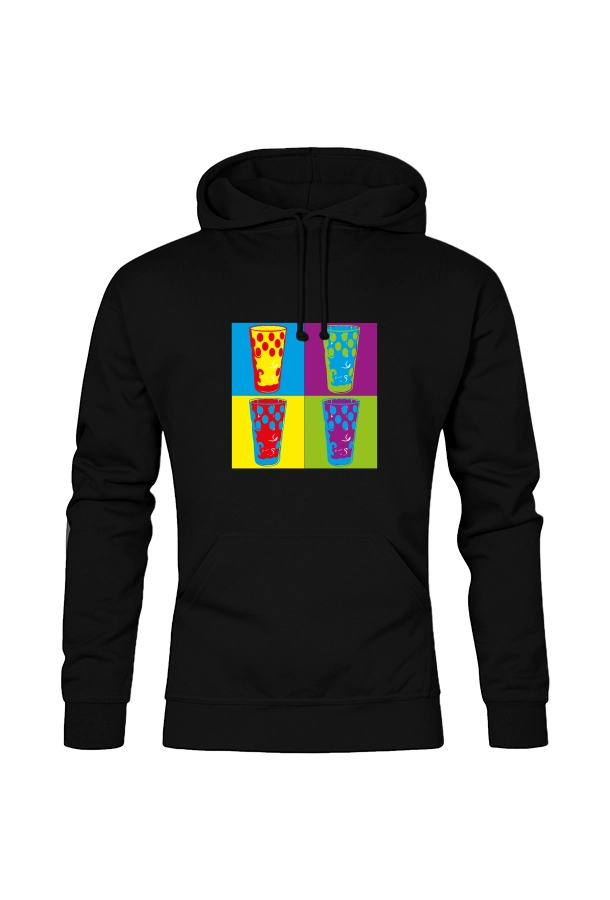 Bunte Dubbegläser auf schwarzem Hoodie von der Pfalzfashion Marke Pfalz-Kult