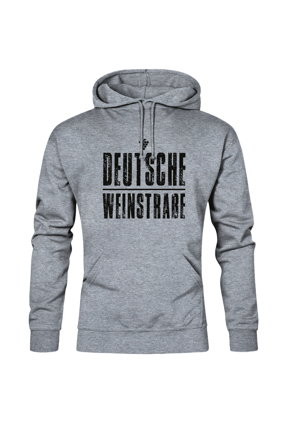 Graues Hoodie mit dem Aufdruck "Deutsche Weinstrasse" .  Das ideale Geschenk für jedes Pfalzkind vom Textildruck Spezialisten aus Bad Dürkheim.