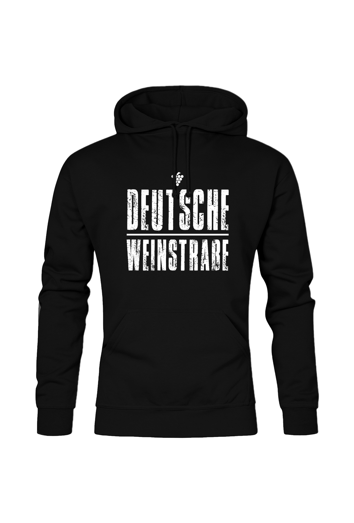 Schwarzes Hoodie mit dem Aufdruck "Deutsche Weinstrasse" .  Das ideale Geschenk für jedes Pfalzkind vom Textildruck Spezialisten aus Bad Dürkheim.