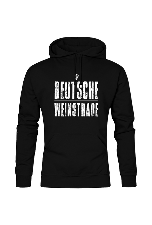 Schwarzes Hoodie mit dem Aufdruck "Deutsche Weinstrasse" .  Das ideale Geschenk für jedes Pfalzkind vom Textildruck Spezialisten aus Bad Dürkheim.