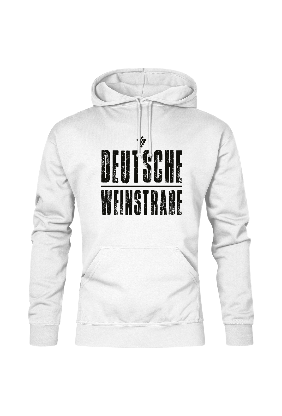 Weißes Hoodie mit dem Aufdruck "Deutsche Weinstrasse" .  Das ideale Geschenk für jedes Pfalzkind vom Textildruck Spezialisten aus Bad Dürkheim.