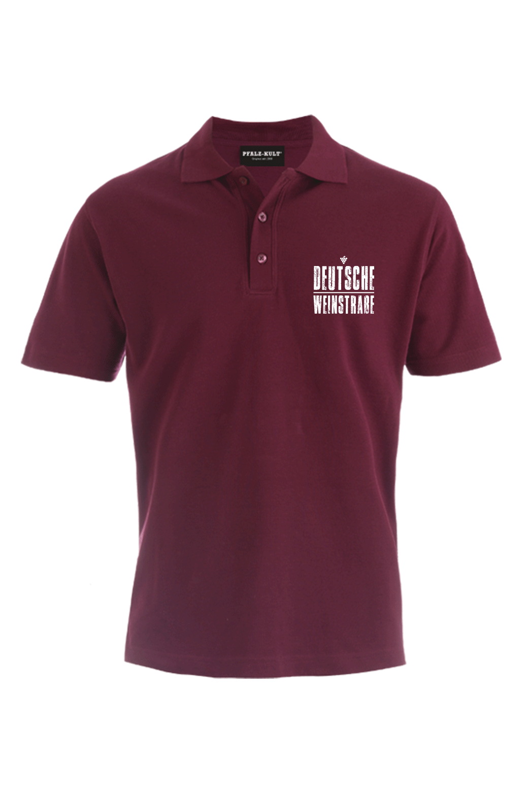 weinrot farbenes Polo mit dem Aufdruck "Deutsche Weinstrasse" .  Das ideale Geschenk für jedes Pfalzkind vom Textildruck Spezialisten aus Bad Dürkheim.