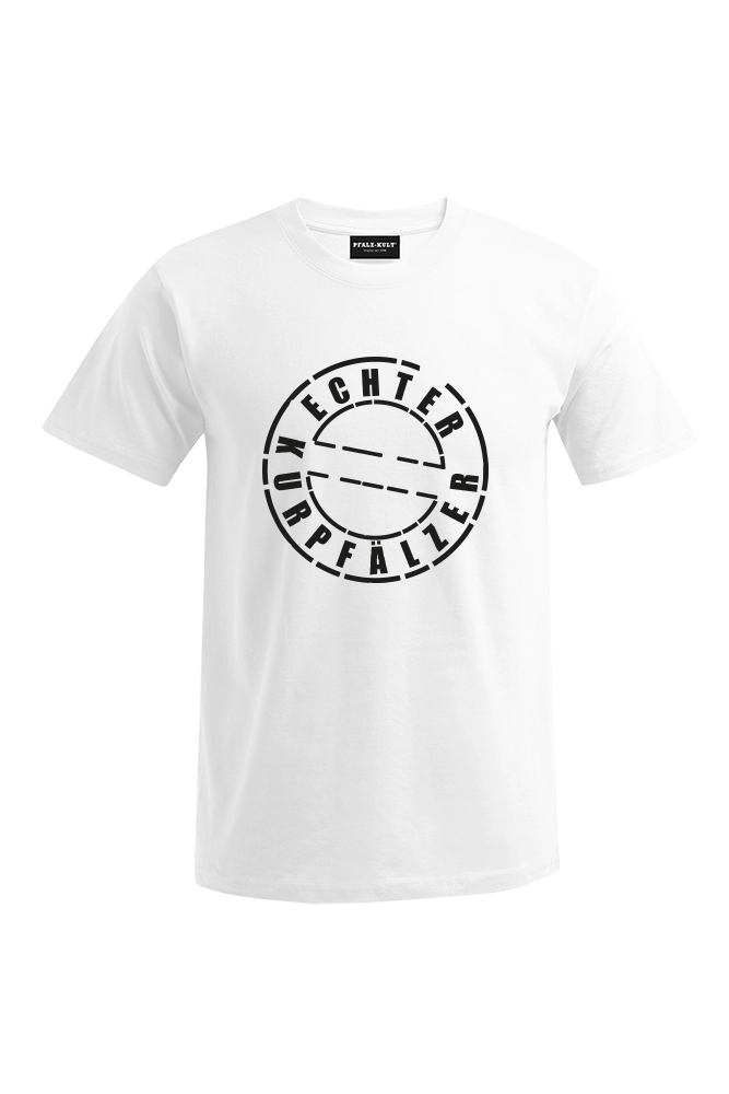 Weißes Herren T-Shirt mit dem Aufdruck "Echter Kurpfälzer" von Pfalz-Kult. Trendige Mode aus der Pfalz für Pälzr und Kurpfälzer