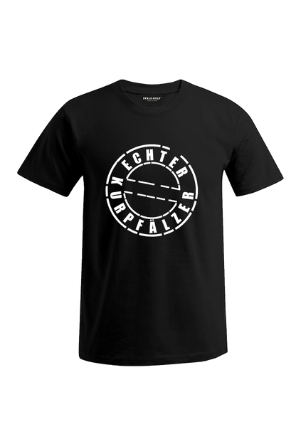 Schwarzes Herren T-Shirt mit dem Aufdruck "Echter Kurpfälzer" von Pfalz-Kult. Trendige Mode aus der Pfalz für Pälzr und Kurpfälzer