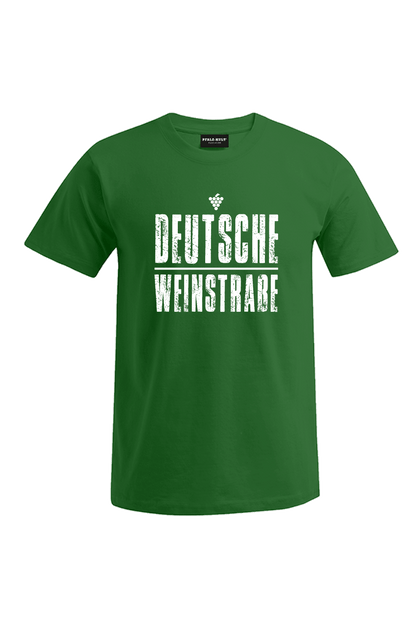 Grünes T-Shirt mit dem Aufdruck "Deutsche Weinstrasse" .  Das ideale Geschenk für jedes Pfalzkind vom Textildruck Spezialisten aus Bad Dürkheim.
