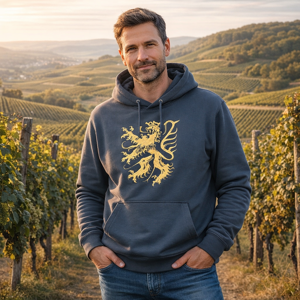 Pfälzer Löwe - Hoodie Stick Unisex dunkelgrau / gold