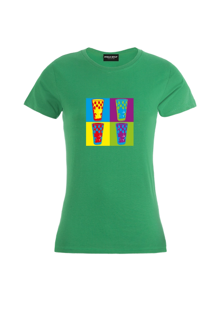 Pfalzshirt mit bunten Dubbegläsern auf grünem Pfalz T-Shirt der Marke Pfalz-Kult für Pfälzer  und Pfalzliebhaber