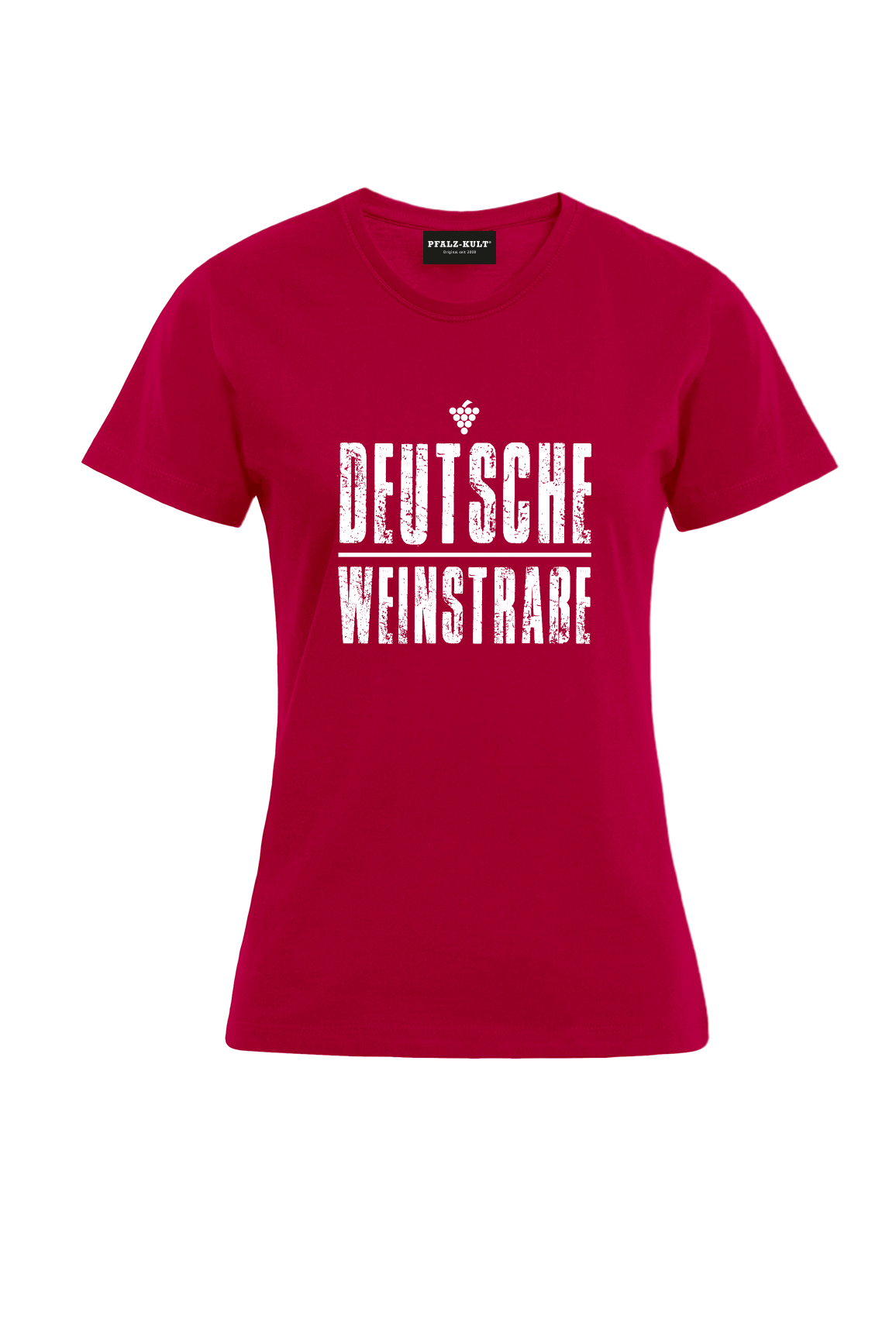 Rotes T-Shirt mit dem Aufdruck "Deutsche Weinstrasse" .  Das ideale Geschenk für jedes Pfalzkind vom Textildruck Spezialisten aus Bad Dürkheim.