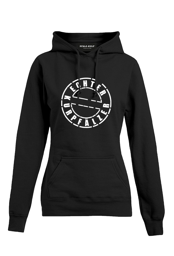 Schwarzes Frauen Hoodie mit dem Aufdruck "Echter Kurpfälzer" von Pfalz-Kult. Trendige Mode aus der Pfalz für Pälzr.