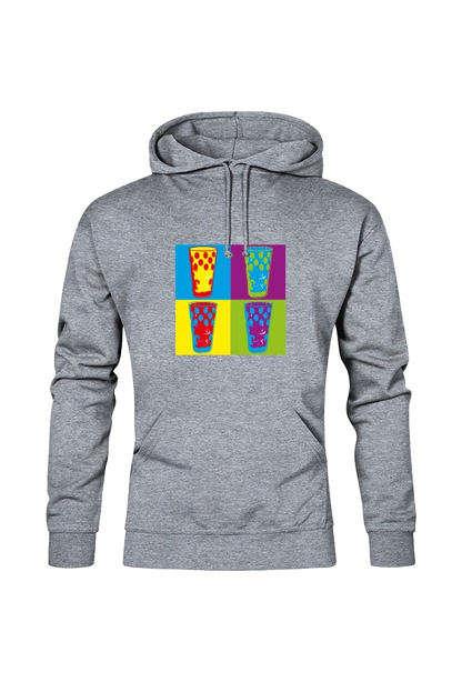 Bunte Dubbegläser auf grauem Hoodie von der Pfalzfashion Marke Pfalz-Kult