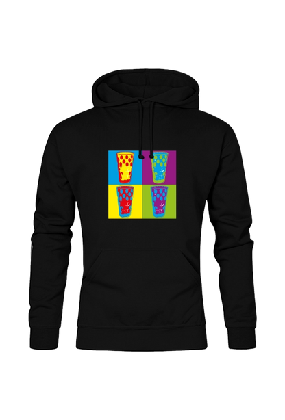 Bunte Dubbegläser auf schwarzem Hoodie von der Pfalzfashion Marke Pfalz-Kult