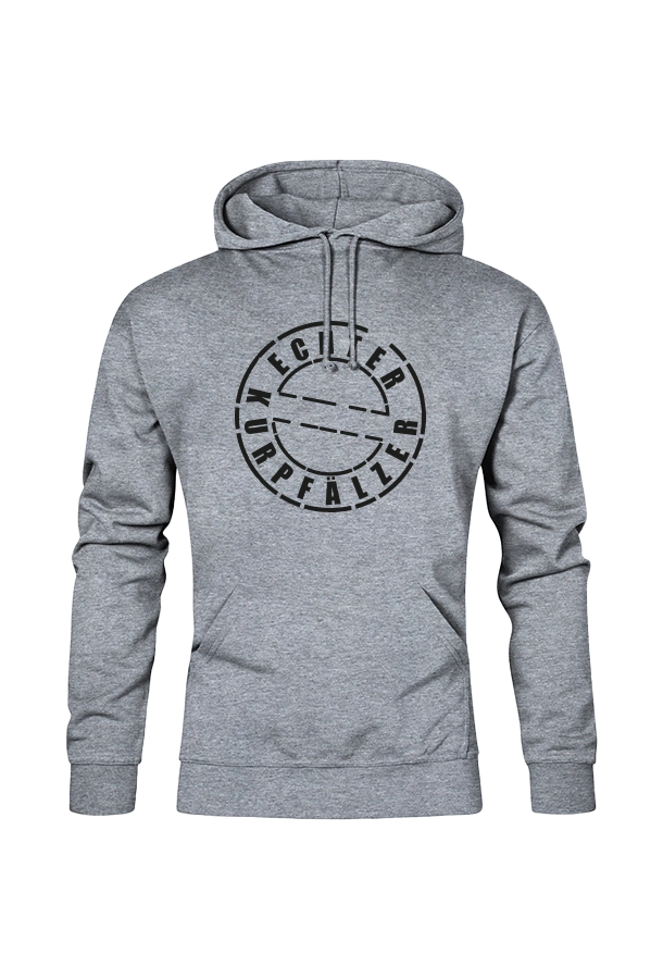 Schwarzes Herren Hoodie mit dem Aufdruck "Echter Kurpfälzer" von Pfalz-Kult. Trendige Mode aus der Pfalz für Pälzr.