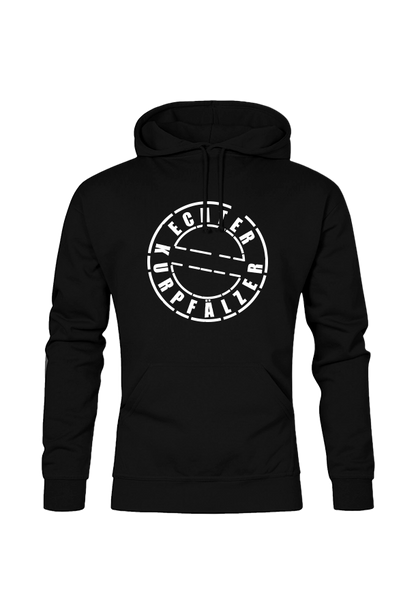 Schwarzes Herren Hoodie mit dem Aufdruck "Echter Kurpfälzer" von Pfalz-Kult. Trendige Mode aus der Pfalz für Pälzr.