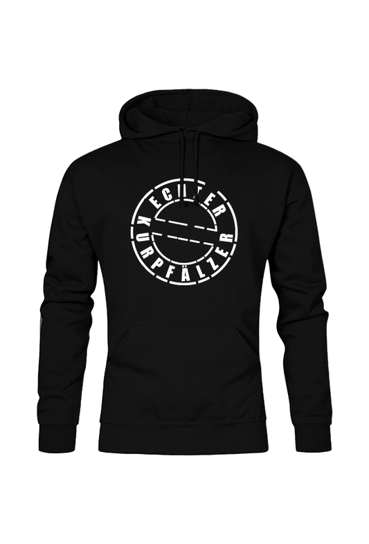 Schwarzes Herren Hoodie mit dem Aufdruck "Echter Kurpfälzer" von Pfalz-Kult. Trendige Mode aus der Pfalz für Pälzr.