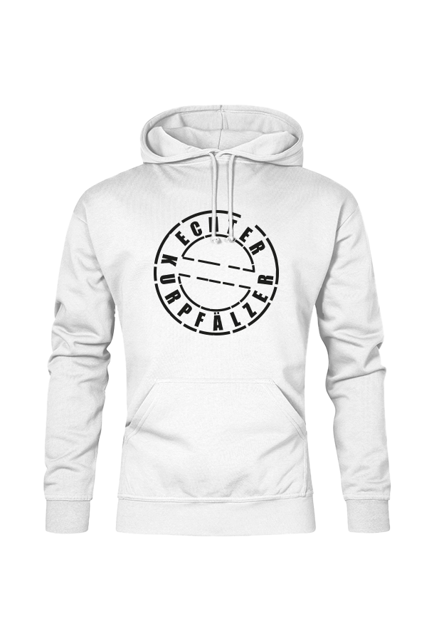 Schwarzes Herren Hoodie mit dem Aufdruck "Echter Kurpfälzer" von Pfalz-Kult. Trendige Mode aus der Pfalz für Pälzr.