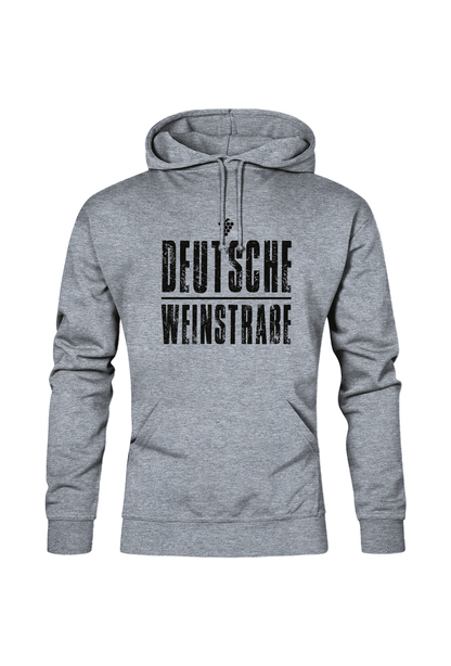 Graues Hoodie mit dem Aufdruck "Deutsche Weinstrasse" .  Das ideale Geschenk für jedes Pfalzkind vom Textildruck Spezialisten aus Bad Dürkheim.