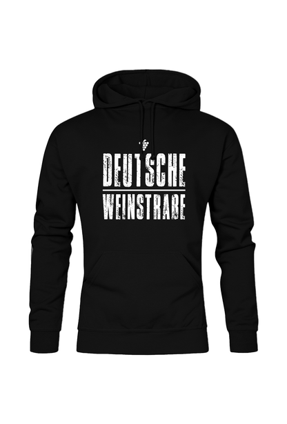 Schwarzes Hoodie mit dem Aufdruck "Deutsche Weinstrasse" .  Das ideale Geschenk für jedes Pfalzkind vom Textildruck Spezialisten aus Bad Dürkheim.