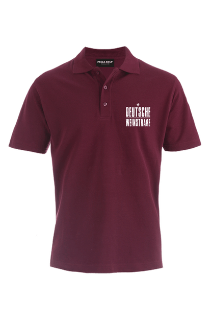 weinrot farbenes Polo mit dem Aufdruck "Deutsche Weinstrasse" .  Das ideale Geschenk für jedes Pfalzkind vom Textildruck Spezialisten aus Bad Dürkheim.