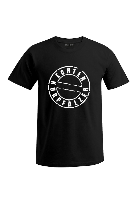 Schwarzes Herren T-Shirt mit dem Aufdruck "Echter Kurpfälzer" von Pfalz-Kult. Trendige Mode aus der Pfalz für Pälzr und Kurpfälzer