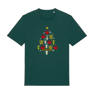 Dunkelgrünes T-Shirt mit weihnachtlichem Pfalz-Kult Design in Baumform