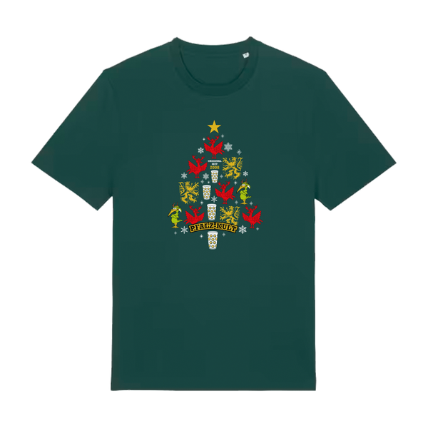Dunkelgrünes T-Shirt mit weihnachtlichem Pfalz-Kult Design in Baumform