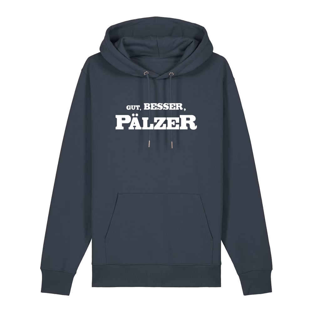 Hoodie in anthrazit mit weißem Aufdruck "Gut, besser, Pälzer". 