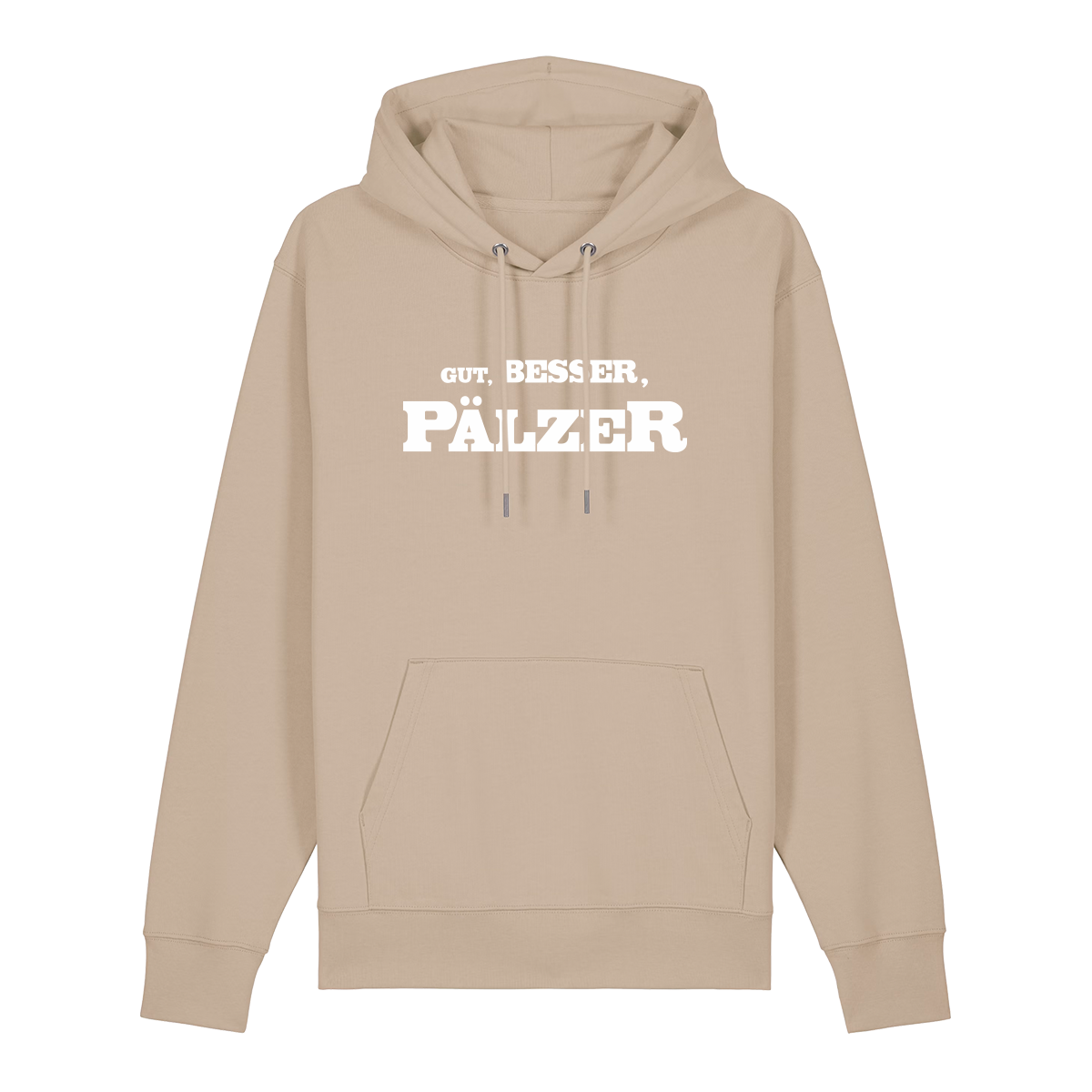 Hoodie in beige mit weißem Aufdruck "Gut, besser, Pälzer". 