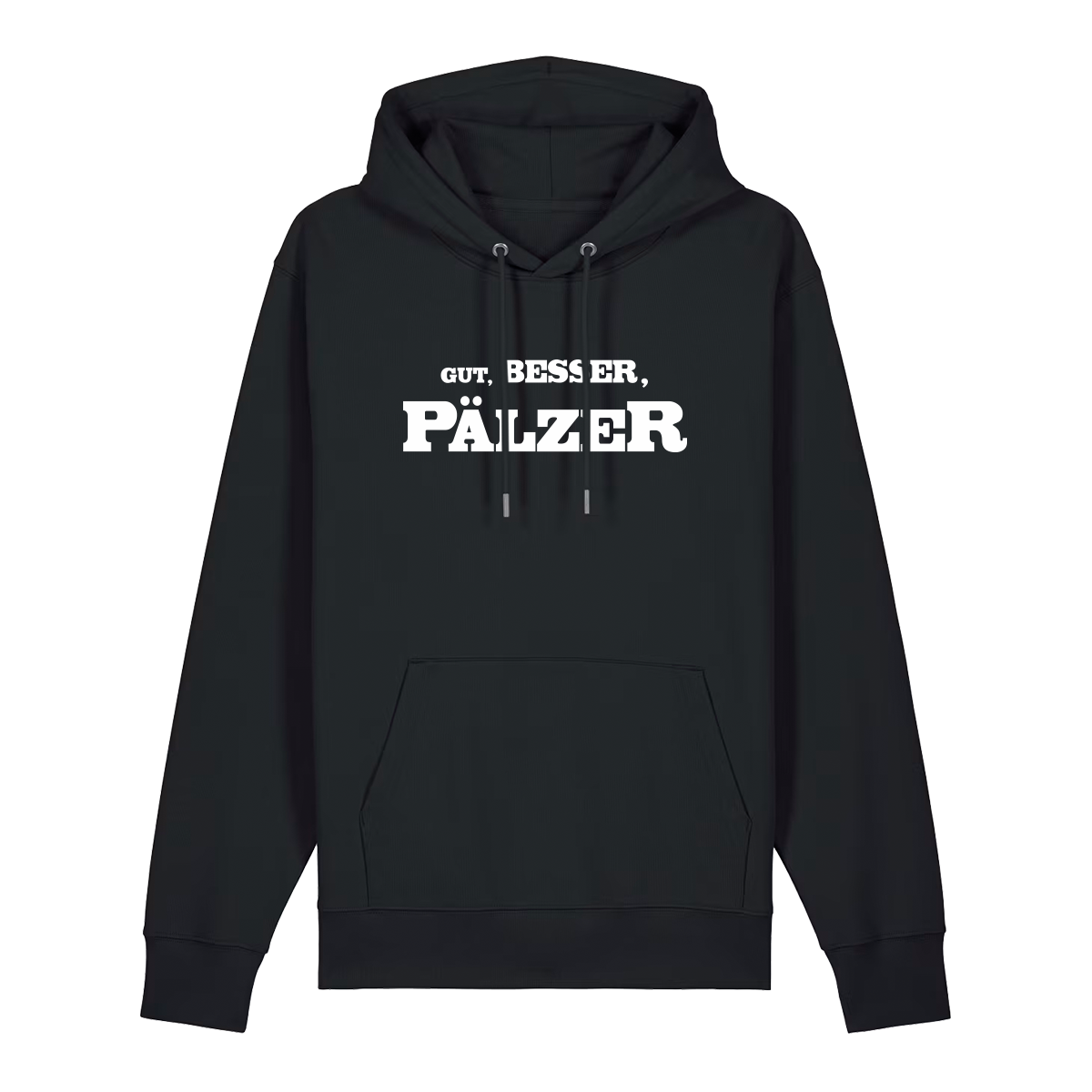 Hoodie in schwarz mit weißem Aufdruck "Gut, besser, Pälzer". 