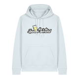 Hoodie in eisblau mit weißem Aufdruck "Mir is die Lewwer worschd mit einem Dubbeglas".