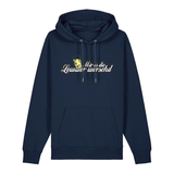 Hoodie in navy mit weißem Aufdruck "Mir is die Lewwer worschd mit einem Dubbeglas".