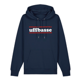 Hoodie in navy mit weißem Uffbasse Schriftzug und roten Linien.