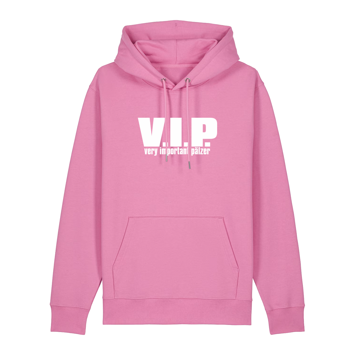Hoodie in bubbelpink mit weißem Aufdruck "VIP – Very important Pälzer". 
