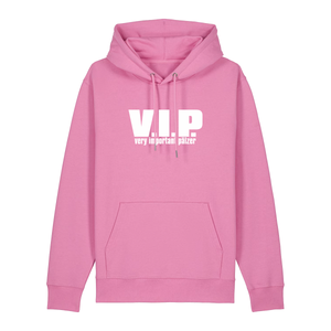 Hoodie in bubbelpink mit weißem Aufdruck "VIP – Very important Pälzer". 