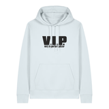 Hoodie in eisblau mit schwarzem Aufdruck "VIP – Very important Pälzer". 