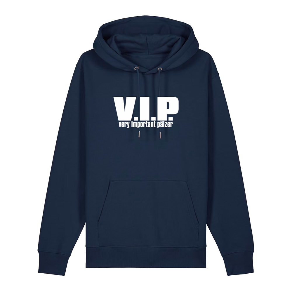 Hoodie in navy mit weißem Aufdruck "VIP – Very important Pälzer". 