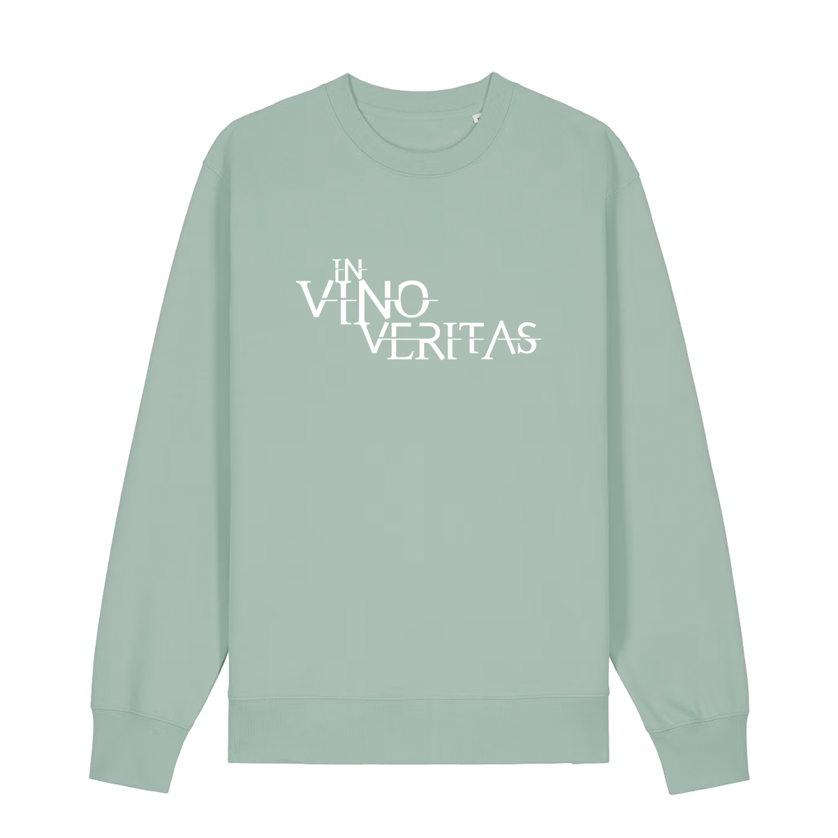 Sweater in aloe mit weißem Aufdruck "In Vino Veritas". 