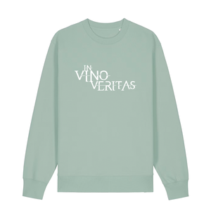 Sweater in aloe mit weißem Aufdruck "In Vino Veritas". 