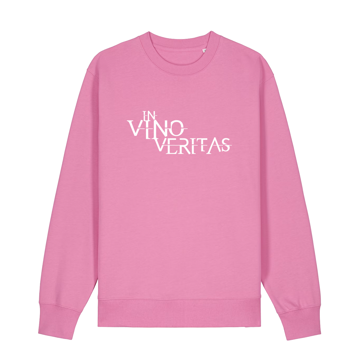 Sweater in bubbelpink mit weißem Aufdruck "In Vino Veritas". 