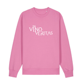 Sweater in bubbelpink mit weißem Aufdruck "In Vino Veritas". 
