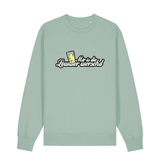 Sweater in aloe mit weißem Aufdruck "Mir is die Lewwer worschd mit einem Dubbeglas".