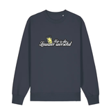 Sweater in anthrazit mit weißem Aufdruck "Mir is die Lewwer worschd mit einem Dubbeglas".